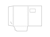 Papieren map met twee insteekflappen, vulhoogte en venster.