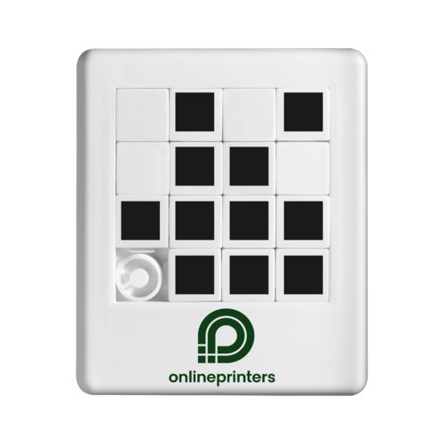 Wit plastic schuifpuzzel met beweegbare stukjes.