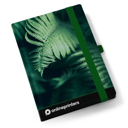 Notitieboek met elastische sluiting en bladwijzerlint.