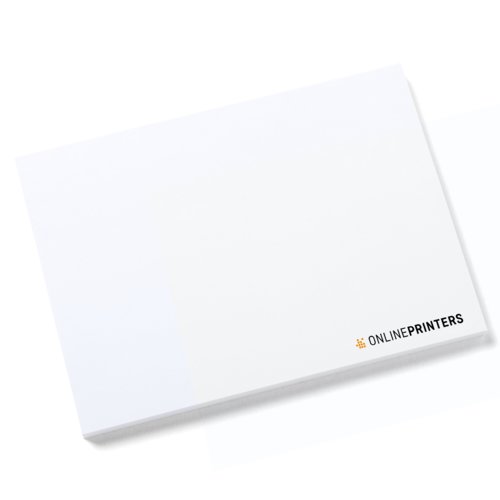 Witte papieren zelfklevende notitieblok in liggend formaat.