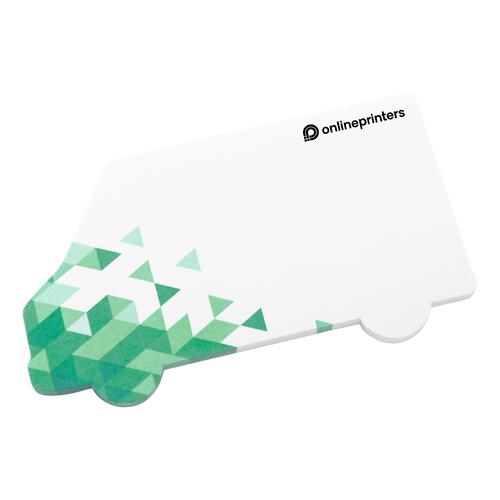 Witte plaknotities in de vorm van een bestelwagen.
