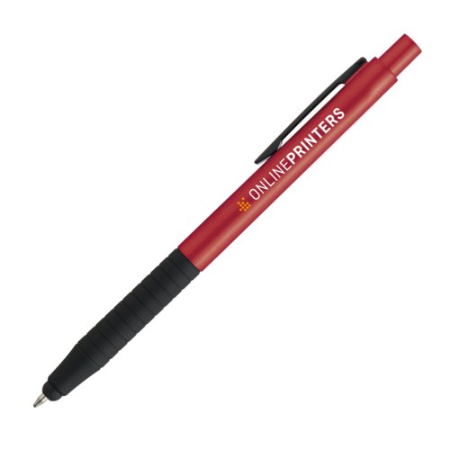 Rode metalen balpen met touch pen en clip.