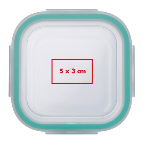 Transparante vershouddoos met gekleurde afsluitring.