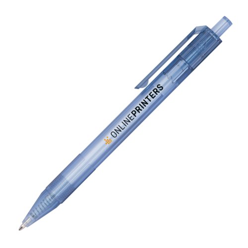 Blauwe gerecyclede balpen met clip.