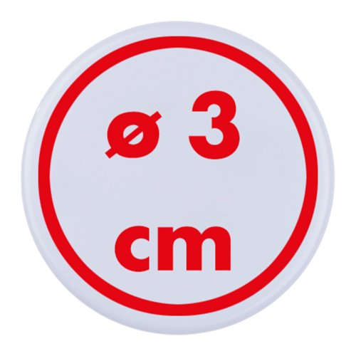 Witte, ronde button met speld.