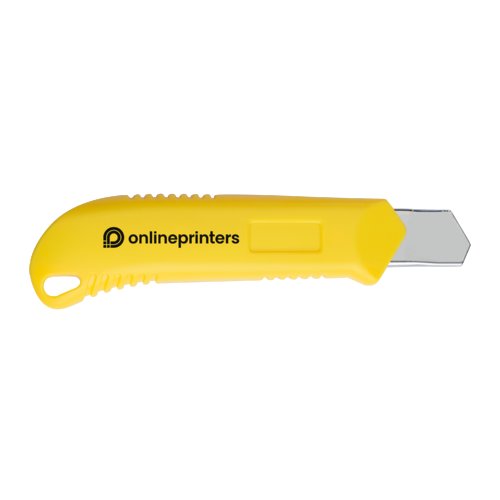 Geel plastic kartonmes met metalen mes.
