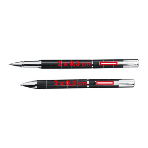 Metalen schrijfset met balpen en rollerball in een doos.