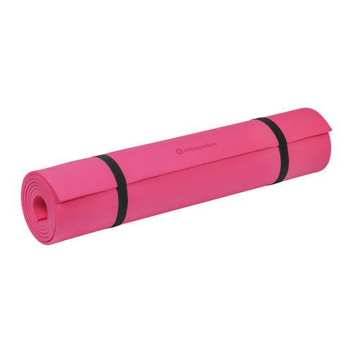 Roze schuim yoga mat met houdbanden.