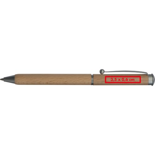 Houten balpen met clip en drukmechanisme.