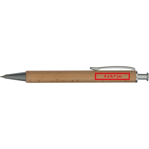 Houten balpen met etui en clip.