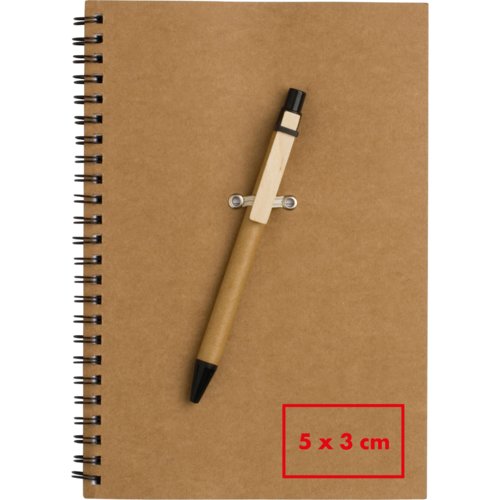 Recyclingspapier schrij set met spiraalbinding en penhouder.