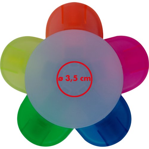 Multicolor markeerstift met vijf verschillende kleuren.