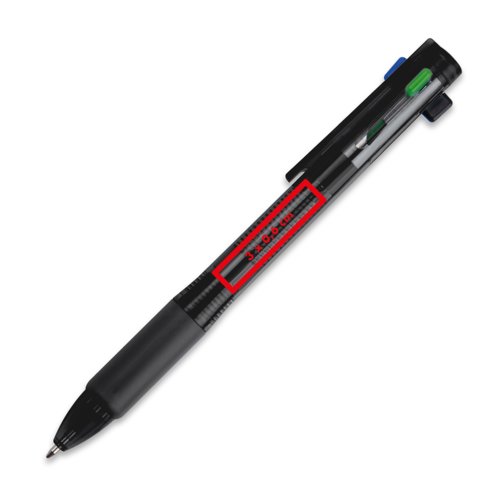 Veelkleurige balpen met clip en vier vullingen.