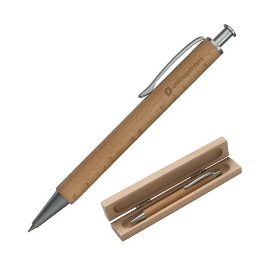 Houten balpen met clip en bijpassende etui.
