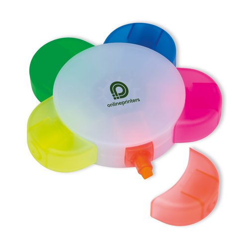 Veelkleurige markeerstift met vijf punten.