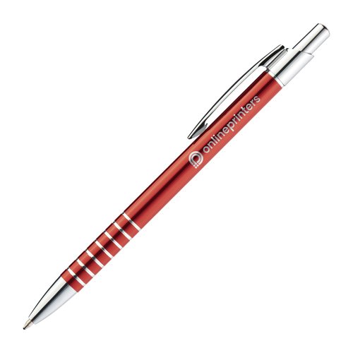 Rode metalen balpen met clip en drukmechanisme.