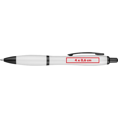 Witte balpen met clip en drukknop.