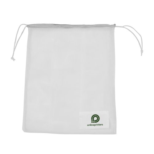 Wit net boodschappennet met trekkoord.