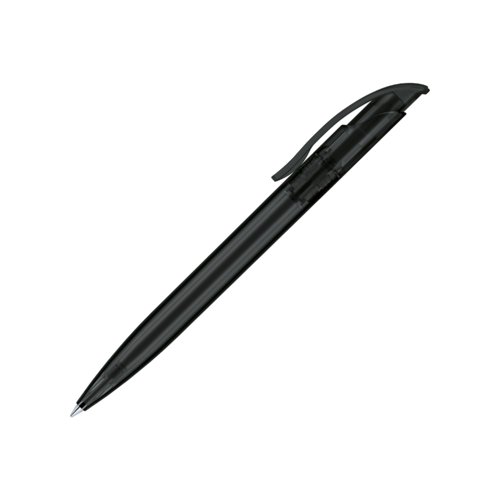 Zwarte plastic balpen met drukknop en clip.