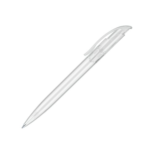Witte plastic balpen met clip en drukmechanisme.