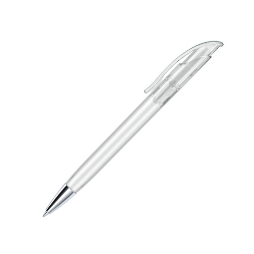 Witte plastic balpen met metalen punt en clip.