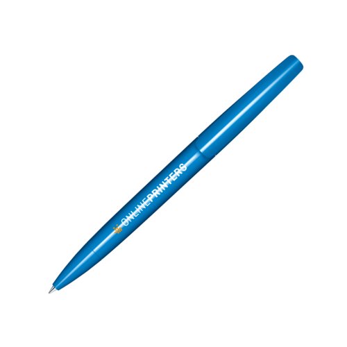 Blauwe plastic draaibalpen met gepolijste afwerking.