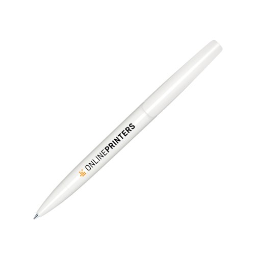 Witte plastic balpen met draaimechanisme.