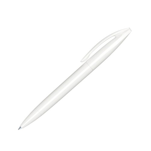 Witte balpen met draaimechanisme en clip.