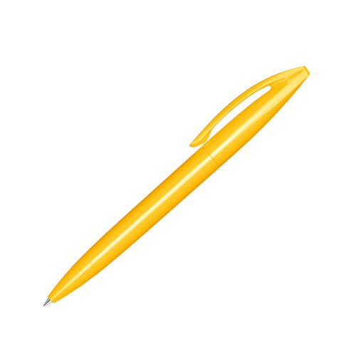 Gele plastic draaibalpen met gepolijste afwerking en clip.