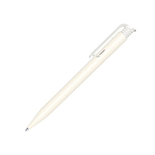Witte bioplastic balpen met clip en drukknop.
