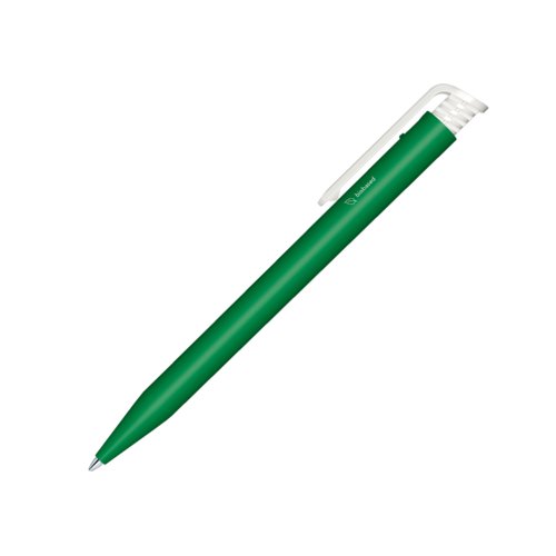 Groene bioplastic balpen met clip en drukknop.