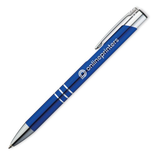 Blauwe metalen balpen met clip.