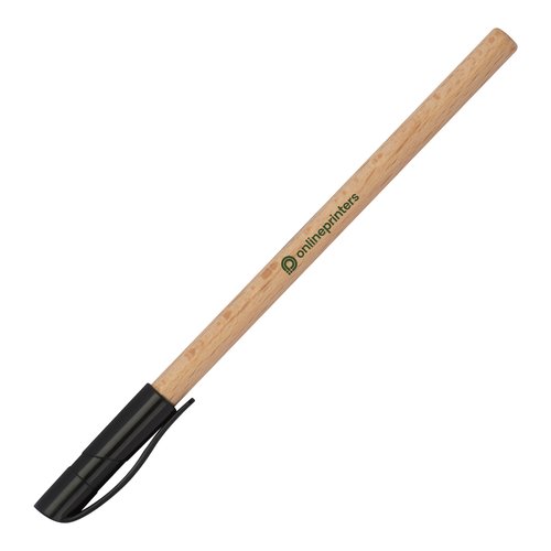 Houten balpen met zwarte punt en clip.