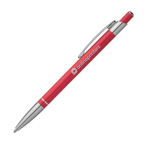 Rode metalen balpen met clip en drukknop.