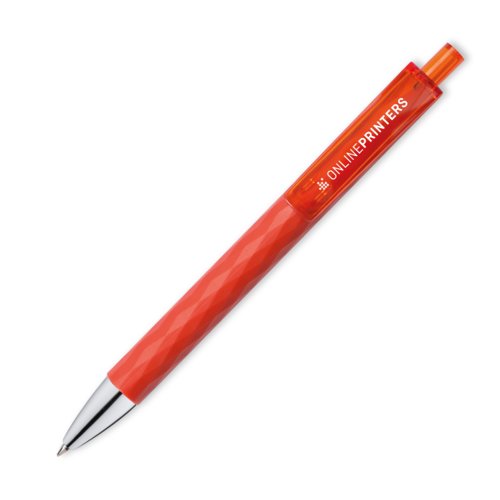 Rode plastic balpen met clip en drukknop.