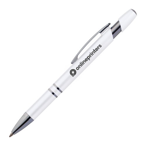 Witte plastic balpen met clip.