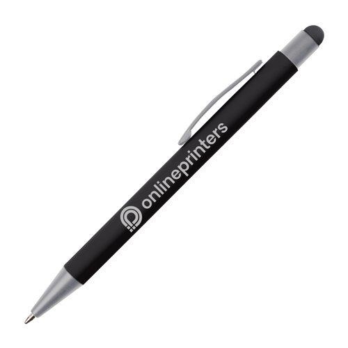 Zwarte touchpen balpen met clip en touchscreen tip.