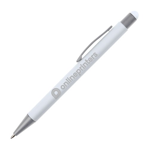 Witte touchpen balpen met clip en stylus.