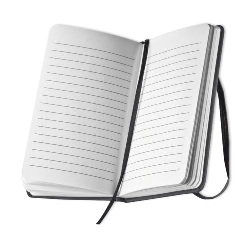 Zwart notitieboek met bladwijzerlint.