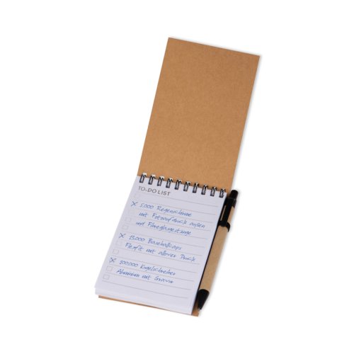 Zwart notitieboek met patroon en ringband.