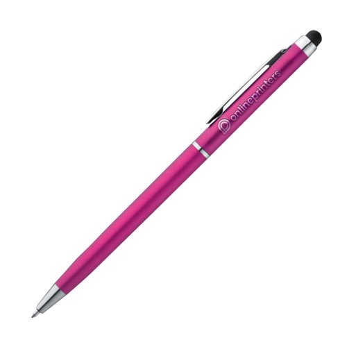 Roze metalen balpen met touchscreen functie en clip.