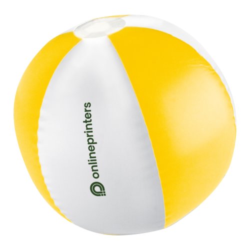 Gele plastic strandbal, tweekleurig.