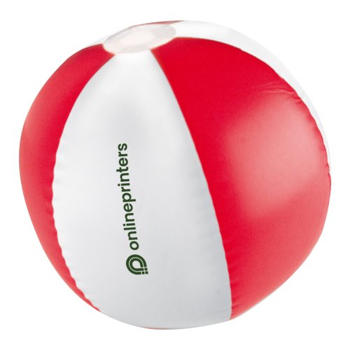 Rode en witte plastic strandbal, veelkleurig.