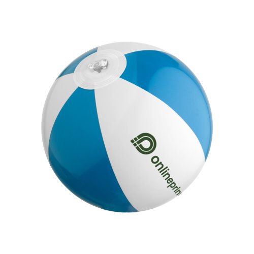 Blauwe plastic waterbal met ventiel.