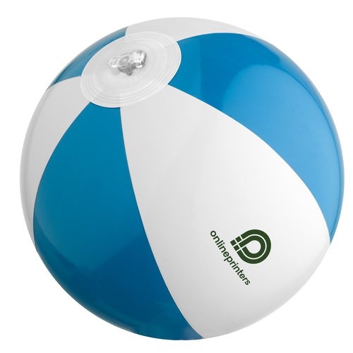 Blauwe plastic waterbal met opblaasbaar ventiel.
