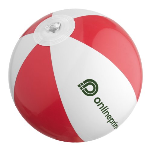 Rode opblaasbare plastic strandbal.