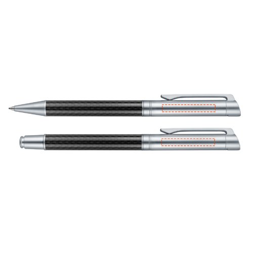 Zwarte carbon pennen set met balpen, vulpen en etui.