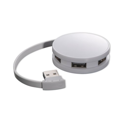 Witte plastic USB-hub met 4 poorten.