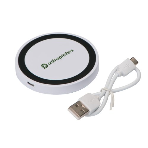Witte inductielader met USB-kabel.