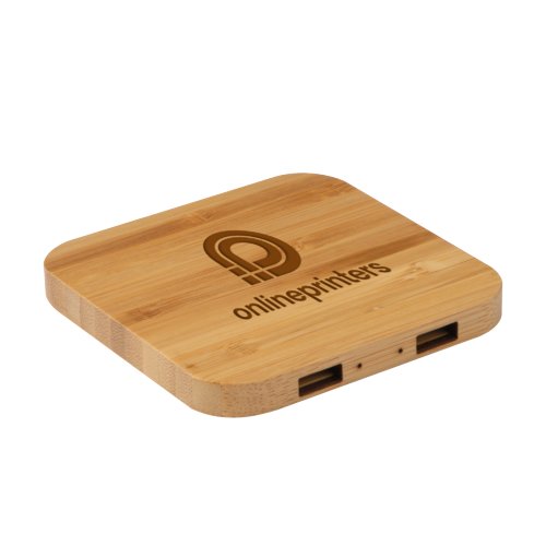 Licht hout bamboe draadloze oplader met meerdere USB-poorten.